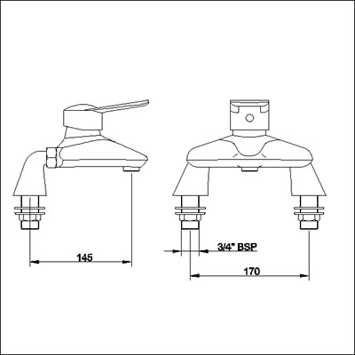 Technical image of Ultra Tara Rosa Single lever deck mounted bath filler.