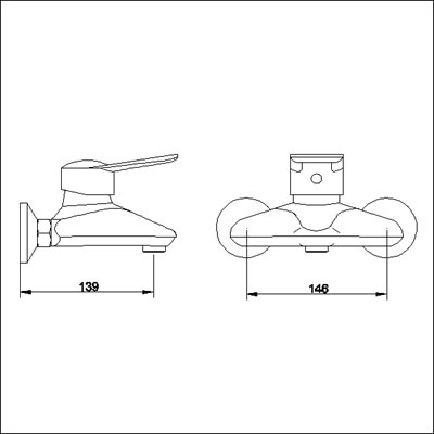 Technical image of Ultra Tara Rosa Single lever wall mounted bath filler.