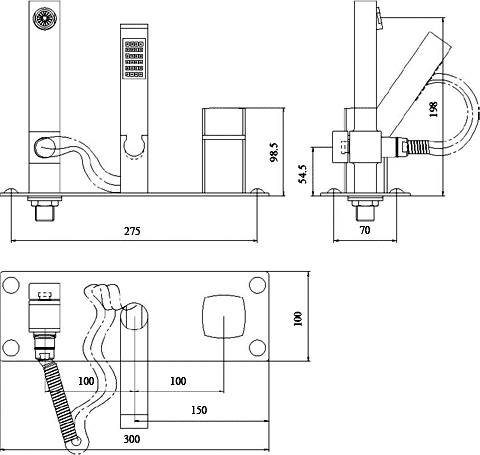 Technical image of Ultra Muse Wall Mounted Bath Shower Mixer Tap With Shower Kit (Chrome).