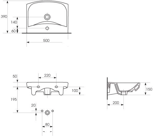 Technical image of Premier Ceramics Hamilton 500mm Basin & Semi Pedestal.