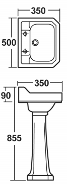 Technical image of Old London Richmond Traditional 500mm Basin & Pedestal (2 Tap Hole).