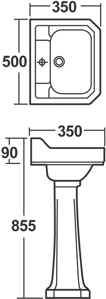 Technical image of Old London Richmond Traditional 500mm Basin & Pedestal (1 Tap Hole).