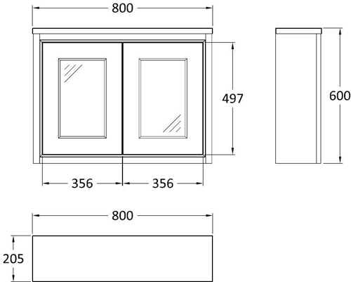 Technical image of Old London Furniture Mirror Cabinet 800x600mm (Pistachio).