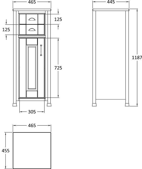 Technical image of Old London Furniture Bathroom Storage Unit 450mm (Pistachio).