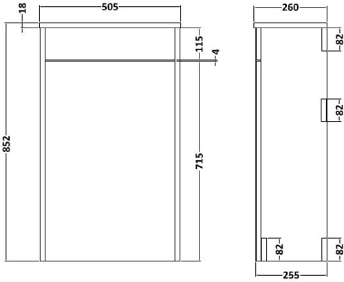 Technical image of Old London York Back To Wall WC Unit 500mm (Oak).