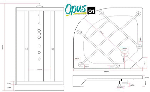 Technical image of Nuie Enclosures Quadrant Shower Cabin 800x800mm (Black).