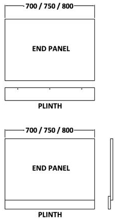 Technical image of Hudson Reed Memoir Side & End Bath Panel Pack (Gloss White, 1500x700).