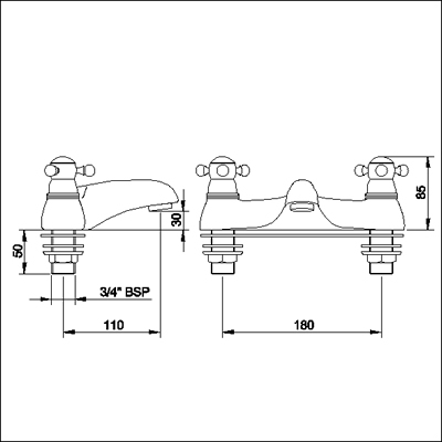 Technical image of Monet 3/4" Bath filler (standard valves)