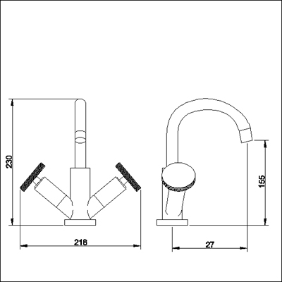 Technical image of Ultra Reno Mono basin mixer with small spout and pop up waste.