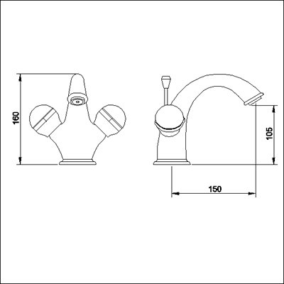 Technical image of Jupiter Luxury mono basin mixer with free pop up waste.