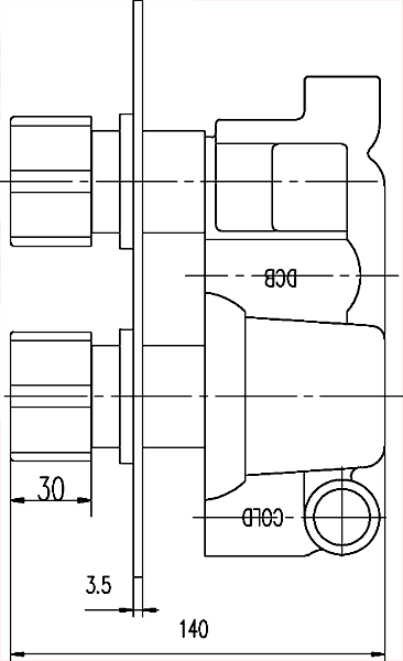 Technical image of Pioneer Twin Concealed Thermostatic Shower Valve & Square Head (Polymer).