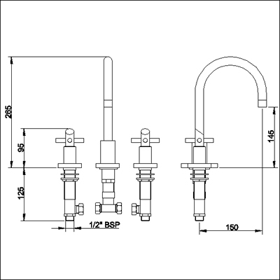 Technical image of Ultra Scope 3 Tap hole basin mixer with swivel spout and pop up waste.