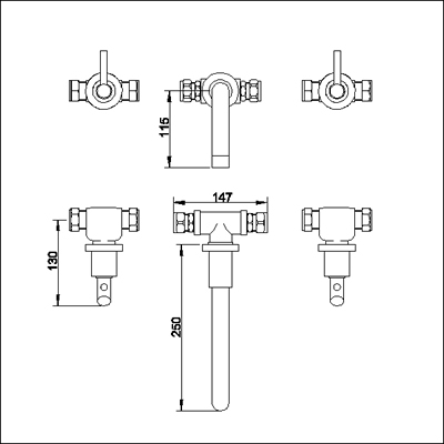 Technical image of Ultra Scene 3 Tap hole wall mounted bath filler.