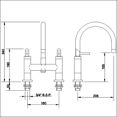 Technical image of Ultra Scene Bath filler with swivel spout.