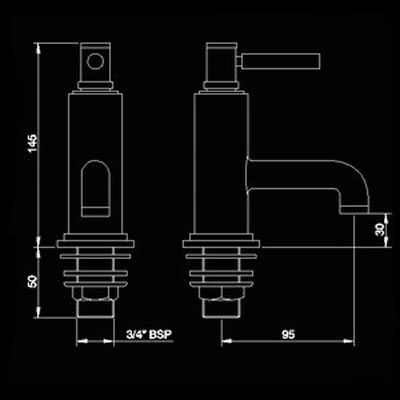 Technical image of Hudson Reed Tec Lever bath taps (pair)