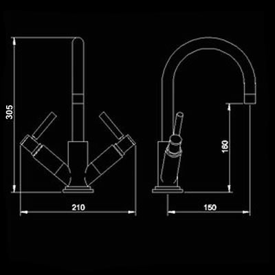 Technical image of Hudson Reed Tec Lever Mono Basin Mixer + Pop Up Waste