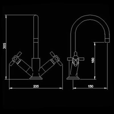 Technical image of Hudson Reed Tec Cross head Mono Basin Mixer + Pop up Waste