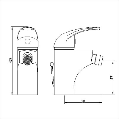 Technical image of Ultra Filo Single lever mono bidet mixer tap.