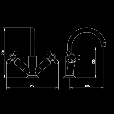 Technical image of Hudson Reed Vienna Mono basin mixer with swivel spout & waste