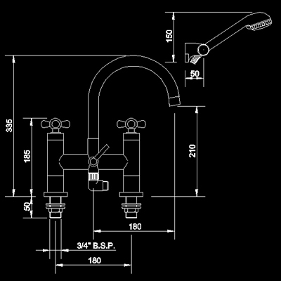 Technical image of Hudson Reed Milan Bath shower mixer with swivel spout.