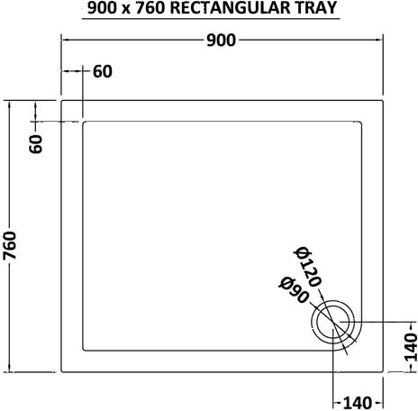 Technical image of Ultra Pearlstone Easy Plumb Rectangular Shower Tray. 900x760x40mm.