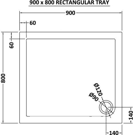 Technical image of Ultra Pearlstone Easy Plumb Rectangular Shower Tray. 900x800x40mm.