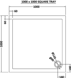 Technical image of Ultra Pearlstone Easy Plumb Square Shower Tray. 1000x1000x40mm.