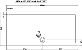 Technical image of Ultra Pearlstone Easy Plumb Rectangular Shower Tray. 1700x800x40mm.