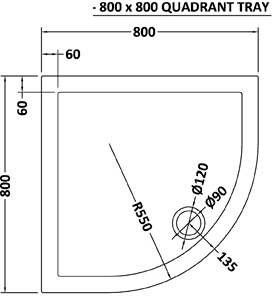 Technical image of Ultra Pearlstone Easy Plumb Quadrant Shower Tray. 800x800x40mm.