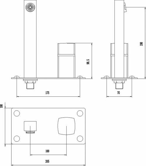 Technical image of Hudson Reed Kia Wall Mounted Bath Filler Tap (Chrome).