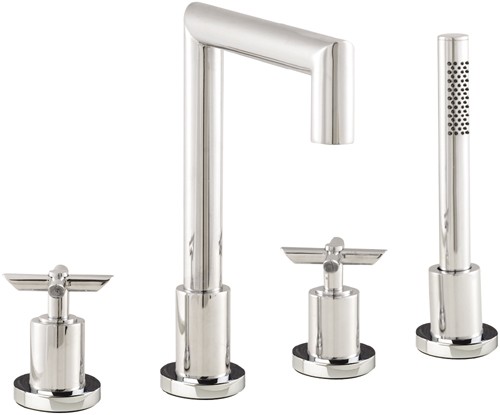 Larger image of Hudson Reed P-zazz Cross Head 4 Tap Hole Bath Shower Mixer & Shower Kit.