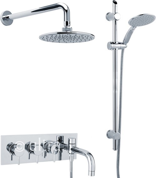 Larger image of Nuie Quest Thermostatic Bath Filler Tap, Slide Rail Kit, Shower Head & Diverter.