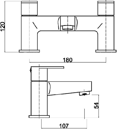 Technical image of Ultra Ratio Basin Mixer & Bath Filler Tap Set (Chrome).