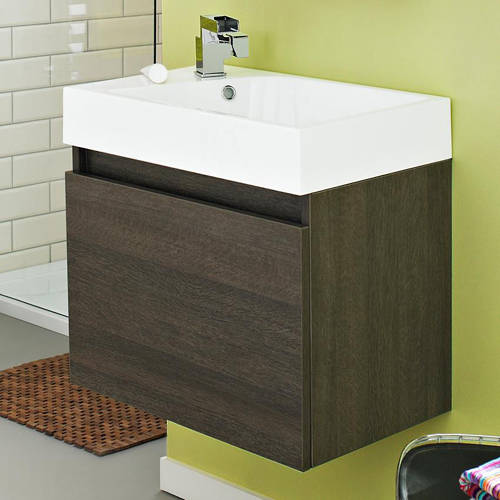 Larger image of Ultra Furniture Zone Wall Mounted Vanity Unit & Basin (Dark Oak).