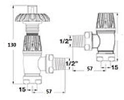 Technical image of Towel Rails Thermostatic Antique Radiator Valves Pack Angled (Chrome, Pair).