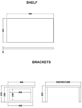 Technical image of Ultra Vanity Sets Vanity Shelf With Round Basin 900mm (Ebony Brown).