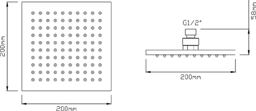 Technical image of Premier Showers Square Shower Head (200x200mm, Stainless Steel).