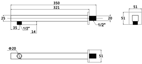 Technical image of Premier Showers Square Shower Head With Wall Arm (200x200mm, S Steel).