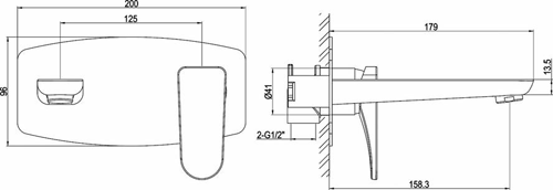 Technical image of Hudson Reed Aspire Wall Mounted Bath Filler Tap (Chrome).