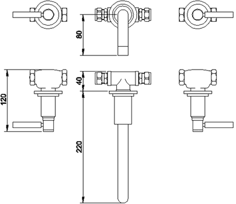 Technical image of Hudson Reed Tec Wall Mounted Basin & Bath Tap Set (Chrome).