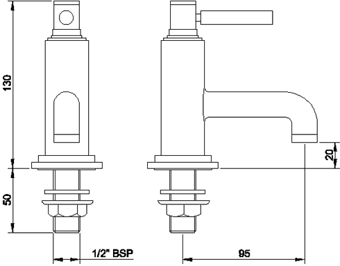 Technical image of Hudson Reed Tec Basin Taps With Lever Handles.