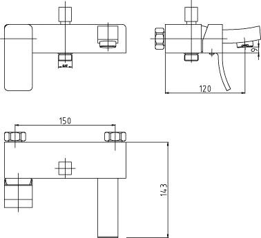 Technical image of Ultra Ethic Wall Mounted Bath Shower Mixer Tap With Shower Kit (Chrome).