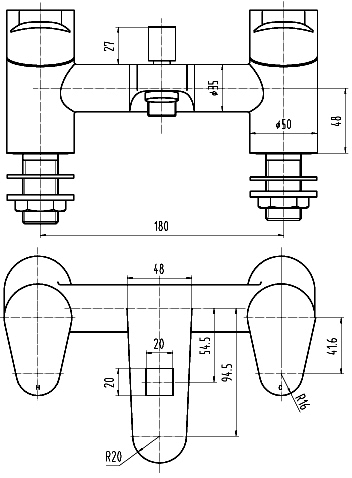 Technical image of Ultra Tilt Basin & Bath Shower Mixer Tap Set (Free Shower Kit).