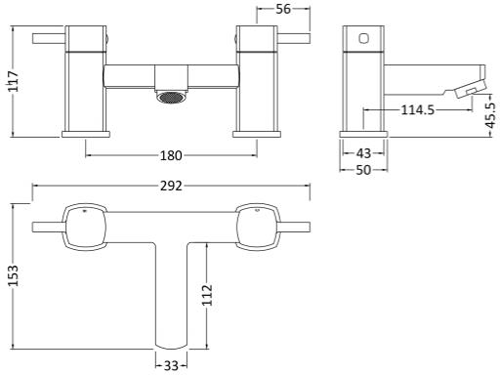 Technical image of Nuie Munro Bath Filler Tap (Chrome).