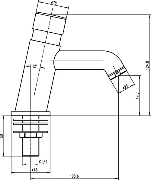 Technical image of Ultra Water Saving Non Concussive Basin Taps (Chrome).