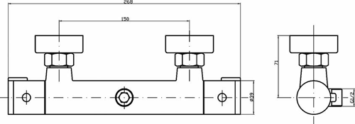 Technical image of Ultra Showers Minimalist Thermostatic Bar Shower Valve & Telescopic Riser Kit.