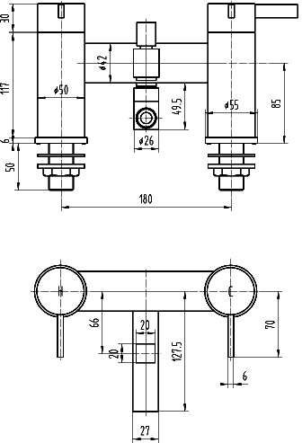 Technical image of Ultra Venture Basin & Bath Shower Mixer Tap Set (Free Shower Kit).