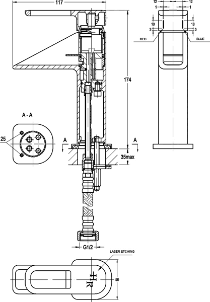 Technical image of Hudson Reed Verse Waterfall Basin Mixer Tap (Chrome).