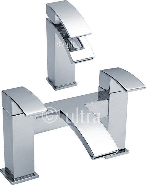 Larger image of Ultra Vibe Waterfall Basin Mixer & Bath Filler Tap Set (Chrome).