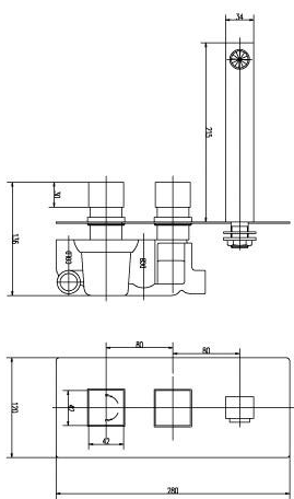 Technical image of Ultra Prospa Thermostatic Wall Mounted Bath Filler Tap (Chrome).